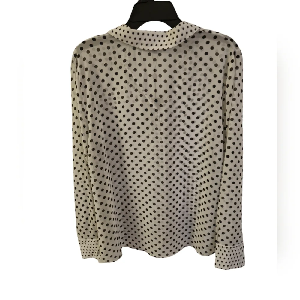 NWT Adrianna Papell Sheer Polka Dot Chiffon V Blouse Black White Size Large - Picture 3 of 17